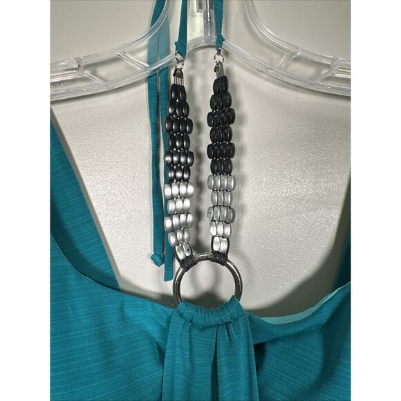 VTG IZ Byer California Sleeveless Women Tank Halter Top M Teal‎ Beaded Chain Y2K - Picture 3 of 10